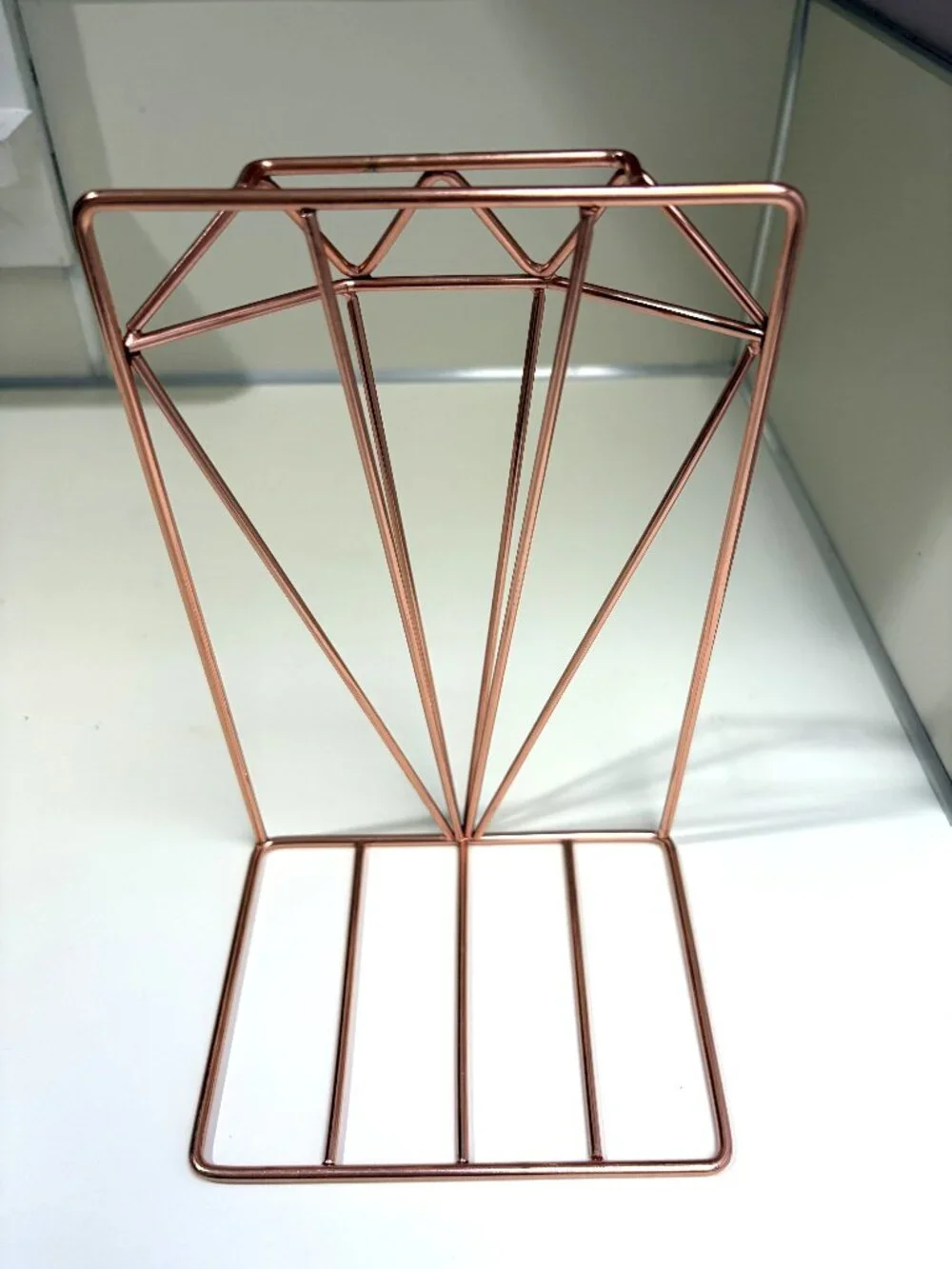 Rose Gold Metal Wire Bookends LOVE & Diamond Geometric Set of 2